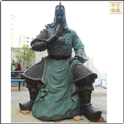 大型鑄銅關公坐像捋胡子雕塑